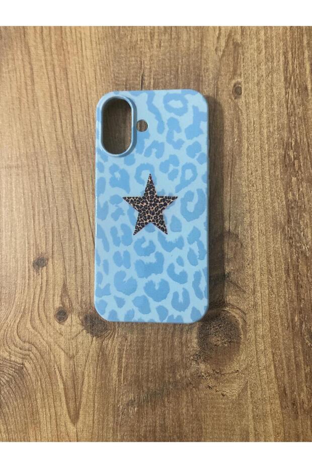 iPhone 16 Star Leopard Printed Velvet Inside Launch Silicone Phone Case (Blue Color)