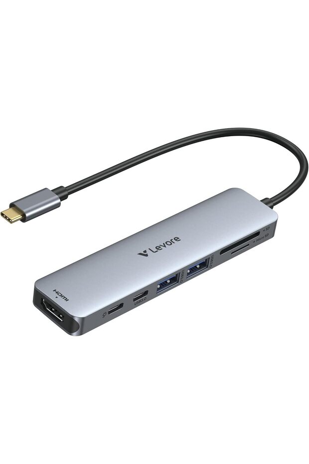 7-in-1 USB-C Multiport Hub, 4K HDMI 60Hz, Dual USB-A 3.0, SD/MicroSD Card Reader, 100W PD Charging Adapter