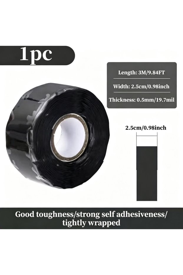 Black 25mmx3m 1pcs Self Sealing Fusing Silicone Tape,Waterproof Hose Tape Pipe for Water Emergency P