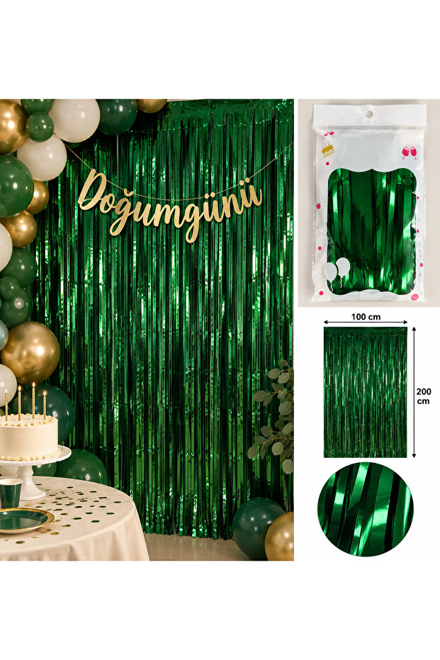 Retro Dark Green Wall Background Tassel Decor Curtain 1 Meter Wide and 2 Meters Long