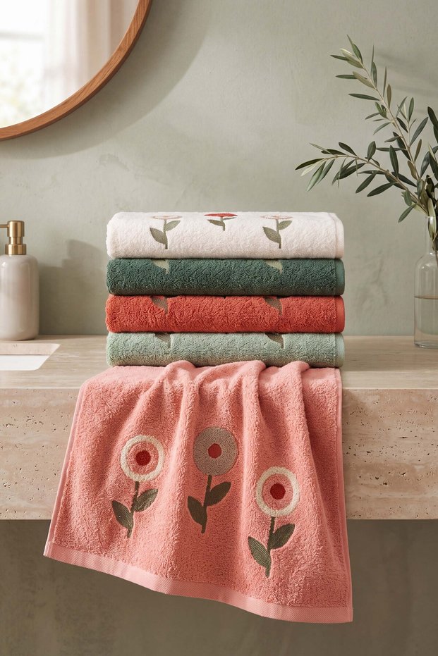Luna Flower Embroidered 100% Cotton 5-Piece Towel Set 50X90 cm