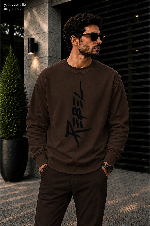 Men's Rebel Vertical Graffiti Printed Cycling Round Neck Casual Sweatshirt