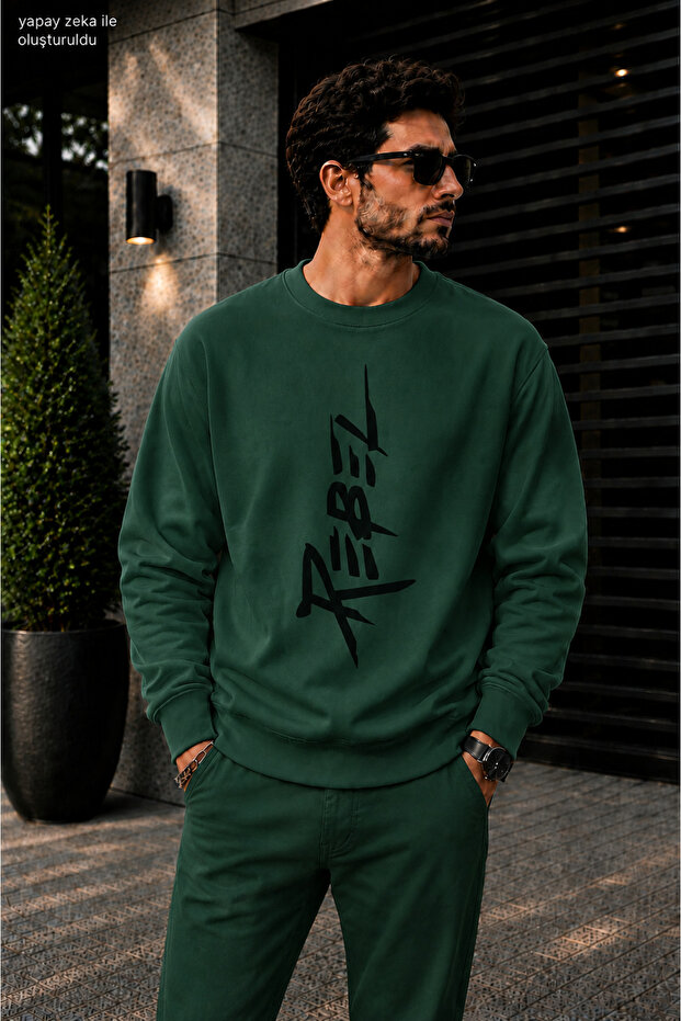 Men's Rebel Vertical Graffiti Printed Cycling Round Neck Casual Sweatshirt