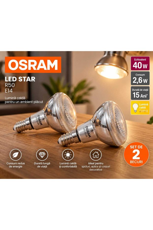 Set 2 becuri LED LED STAR R50 – E14, reflector