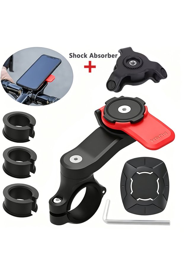 Red Holder Max Motorcycle Handlebar Mount, Universal Bike Phone Holder, MTB Phone Holder, Detachable