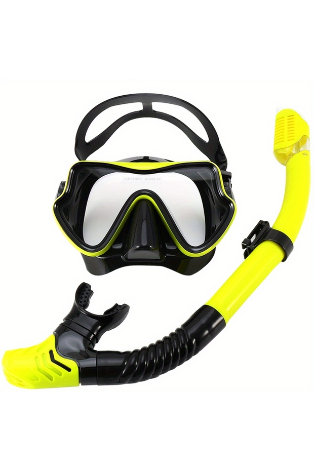 BlackYellow Diving Mask Snorkel Set For Adults Tempered Glass Professional Panoramic Scuba Snorkel G