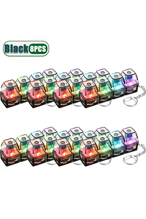 Black-8PCS Portable LED Light Up Keychain Fidget Toy Clickable Button Keyboard Design for Stress Anx