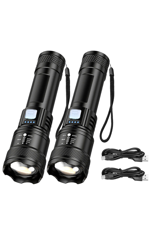ZOOM 2PCS Tactical LED Flashlight 2000LM USB Rechargeable Waterproof Grade Zoom Torch Bright Portabl