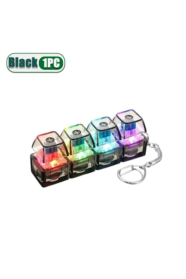 Black-1PC Portable LED Light Up Keychain Fidget Toy Clickable Button Keyboard Design for Stress Anxi