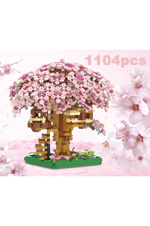 opp bag DIY Purple Romantic Cherry Blossom Flower Pink Tree House Assembly Building Blocks Classic M