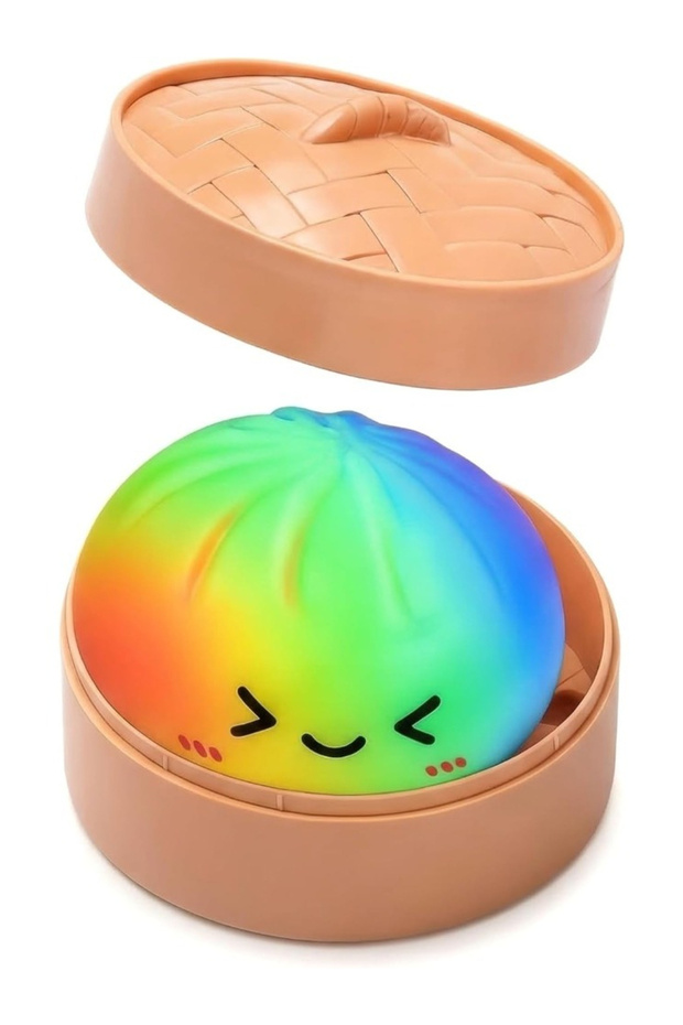 Dumpling with Box Rainbow Color Dumpling Squishy Toy with Bamboo Slow Rising Stress Relief Fidget Ba