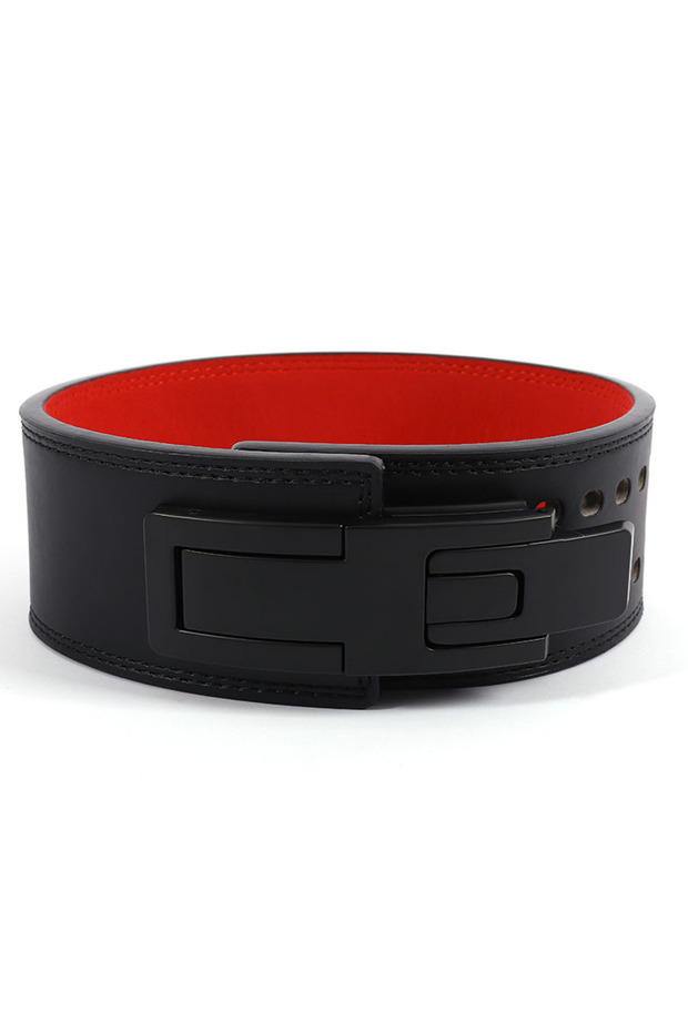 M Red Weightlifting Belt Cowhide Leather Lever Buckle Waist Support Powerlifting Strong Pull Squat D