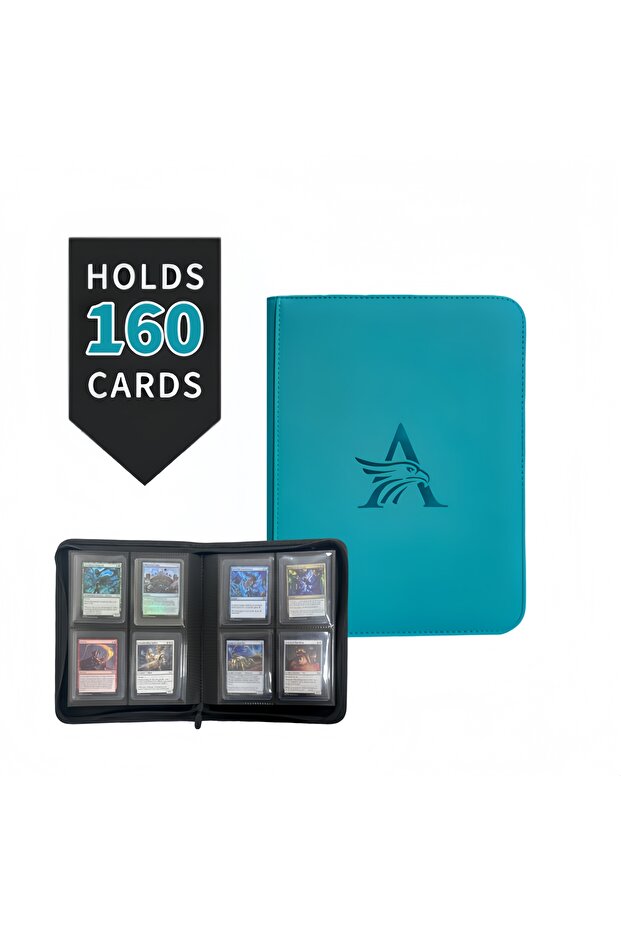 SKY BLUE TopLoader 4-Pocket Card Binder (160 Cards) – Black/ Industrial-strength storage for TCG & s