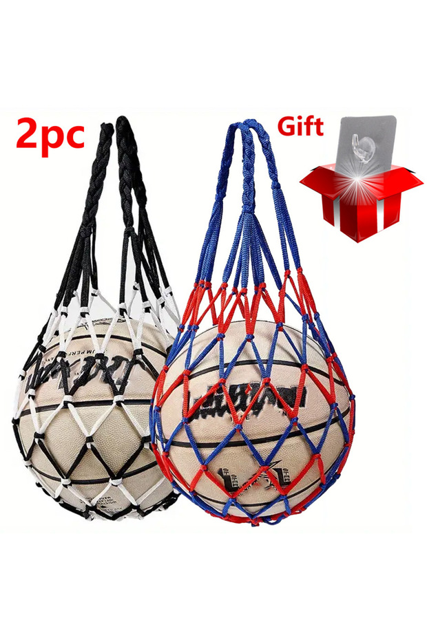 2pcs Mixed Basketball Net Bag Thick Woven Net Basketball Storage Durable Nylon Training Net Bag for
