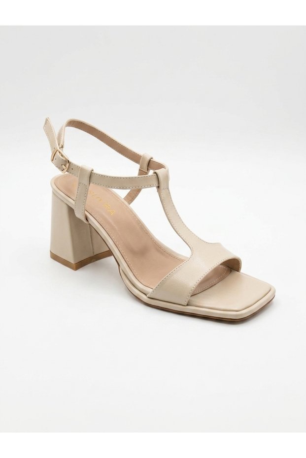 Women's Thick Heeled T-Strap Sandals Square Toe Ankle Strap Stylish Casual Sandals