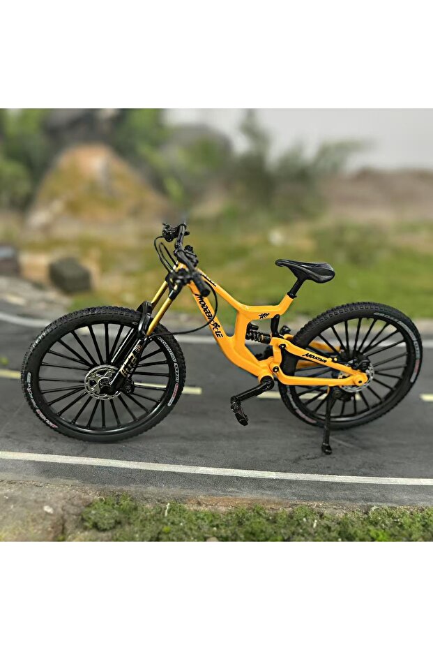 yellow without base 1:8 Alloy mountain bike model with base - features realistic gears and dual susp