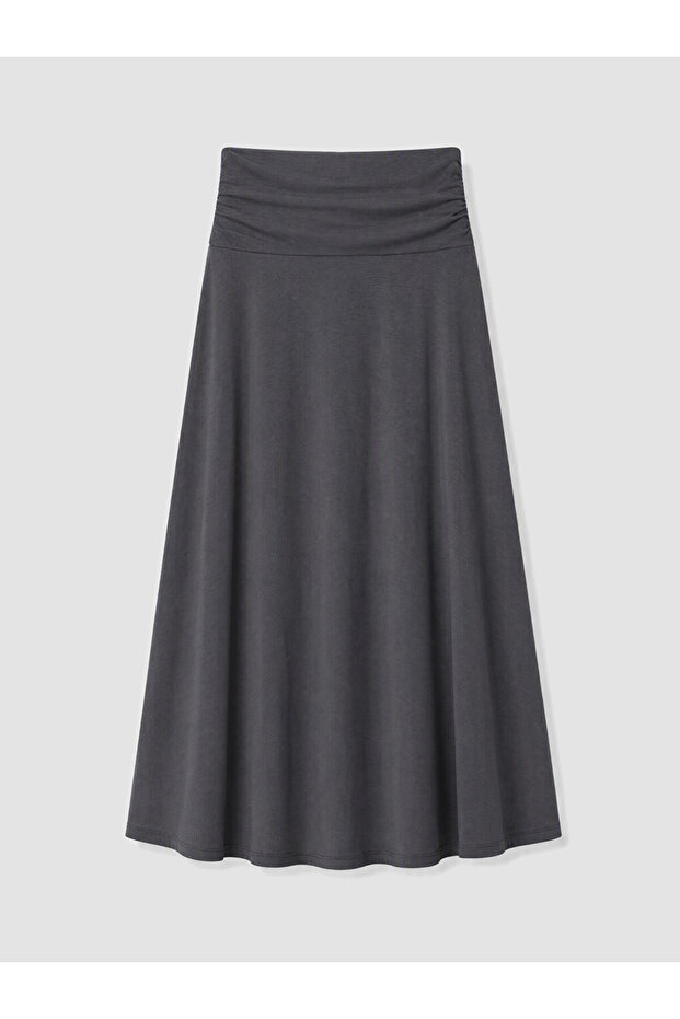 Anthracite Elastic Waist Gathered Flared Skirt