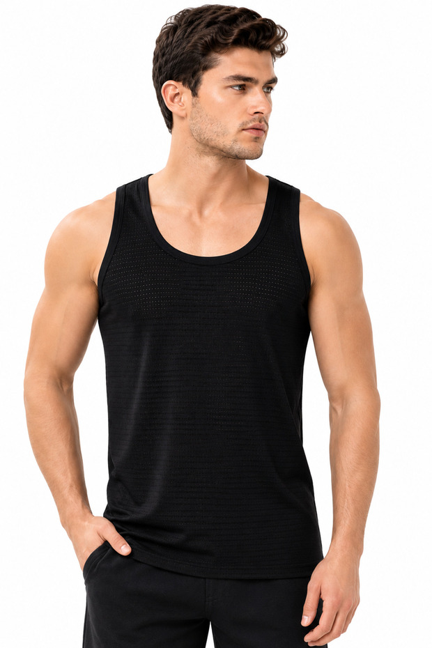 Men's Bamboo Undershirt 96% Bamboo Perforated Jacquard Breathable Flexible Casual Undershirt