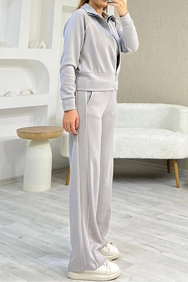 Women's Piped Zippered Tracksuit Set