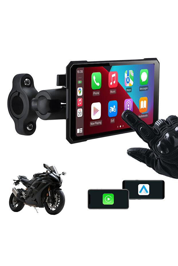 black 5" Smart Motorcycle Display, Wireless CarPlay & Android Auto,Navigation Support, Siri & Google
