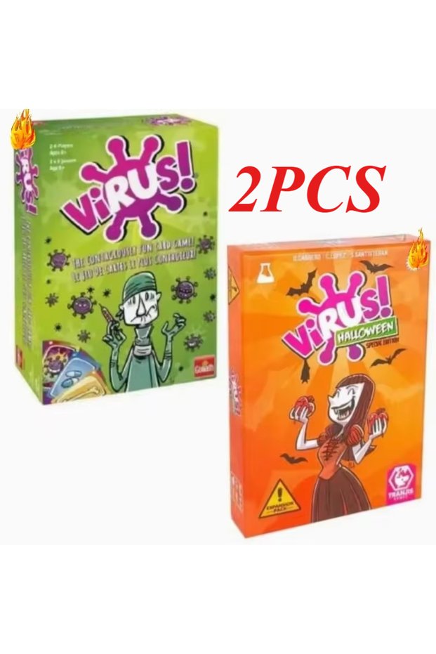 E-2PCS Family Strategy Card Game Set Virus Series 1&2 & Halloween Adult Party Board Game Youth Group