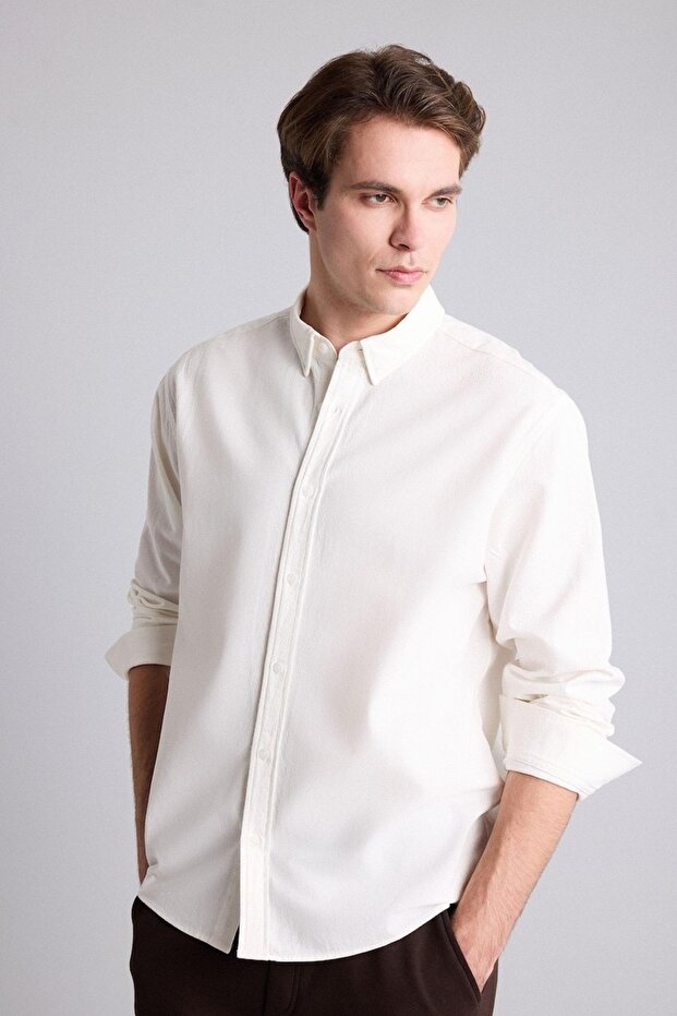 Relax Fit Buttoned Collar Cotton Long Sleeve Shirt H4845Ax26Au