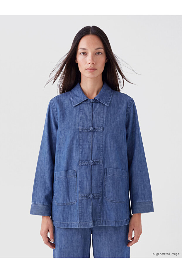 Women's Jean Jacket with Piping Button Detail