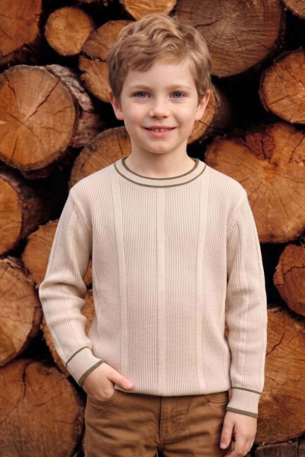Patterned Crew Neck Boys' Knit Sweater