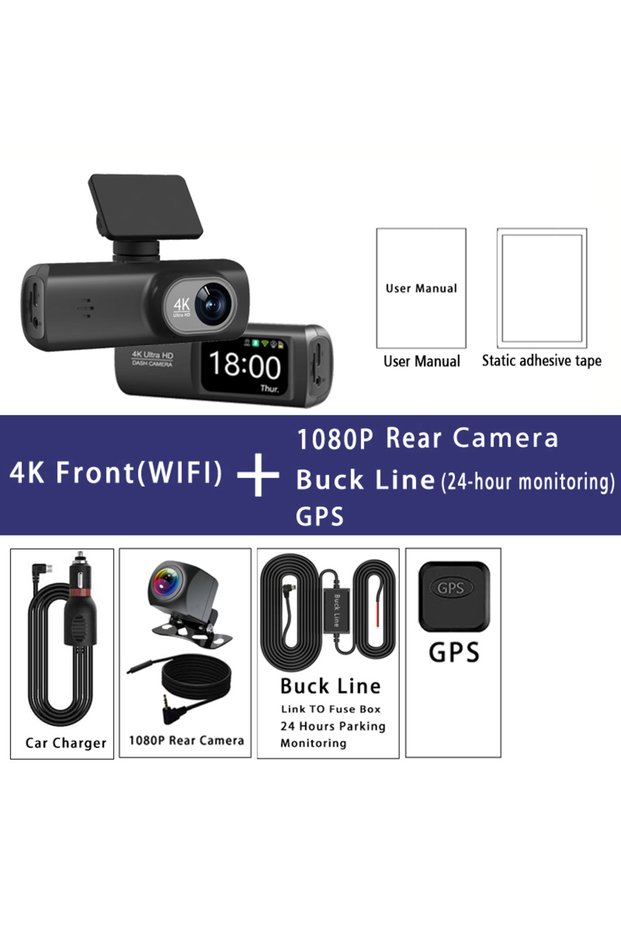 CT05-1080Rear-BL-GPS Dash Cam 4K 3840*2160P GPS WIFI Car DVR Front and Rear Dual Lens Auto Car Camer