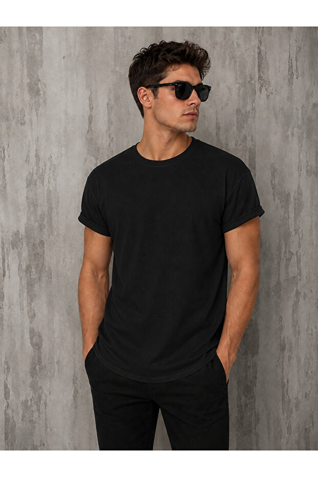 Men's Black Oval Cut T-Shirt