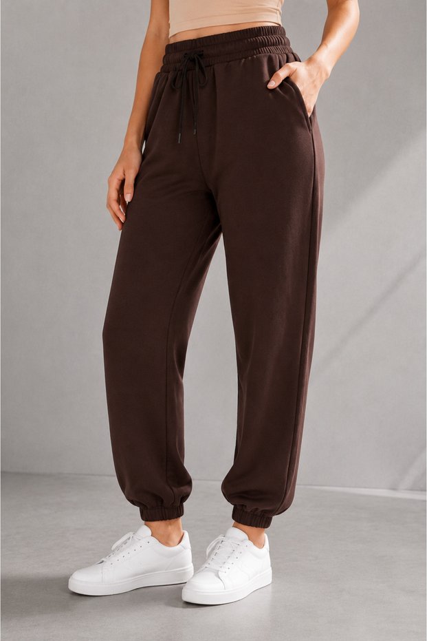 Women's Brown Jogger Pants with Elastic Waist, Lace-Up, Pockets, Elastic Cuffs, Relaxed Fit Sweatpants