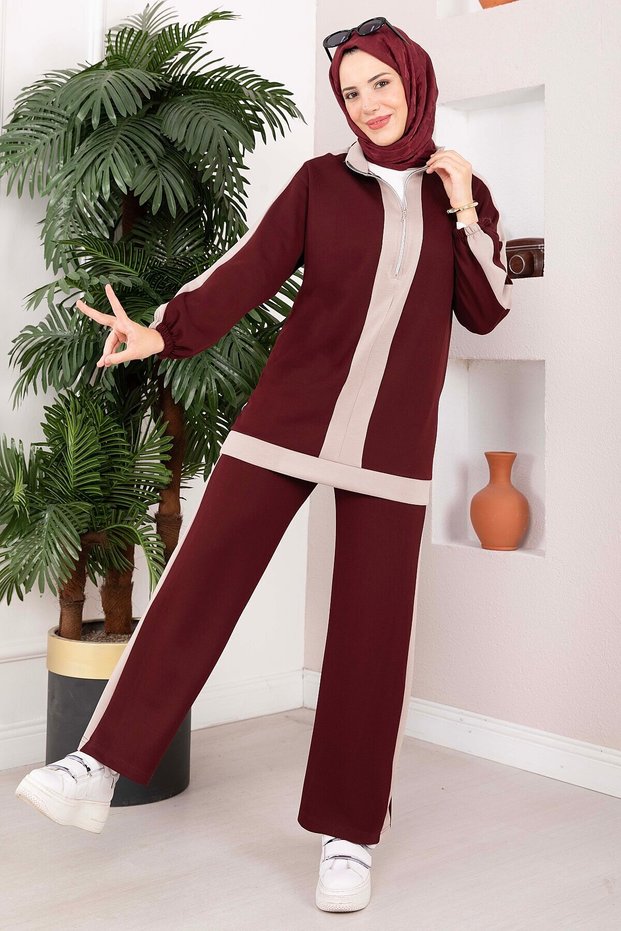 Half-zip tracksuit set - burgundy