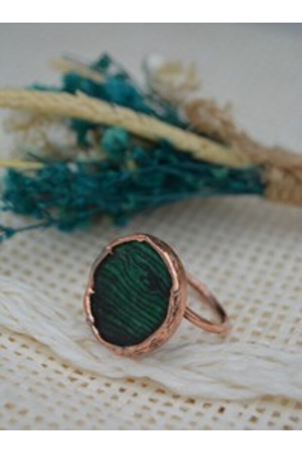 Special Design Handmade Adjustable Ring Made from Malahit Stone - Green -
