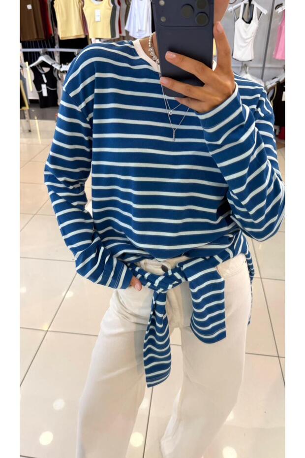 Striped Long Sleeve Basic Oversize T-Shirt