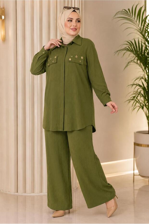Shirt Collar Pants Suit 21011