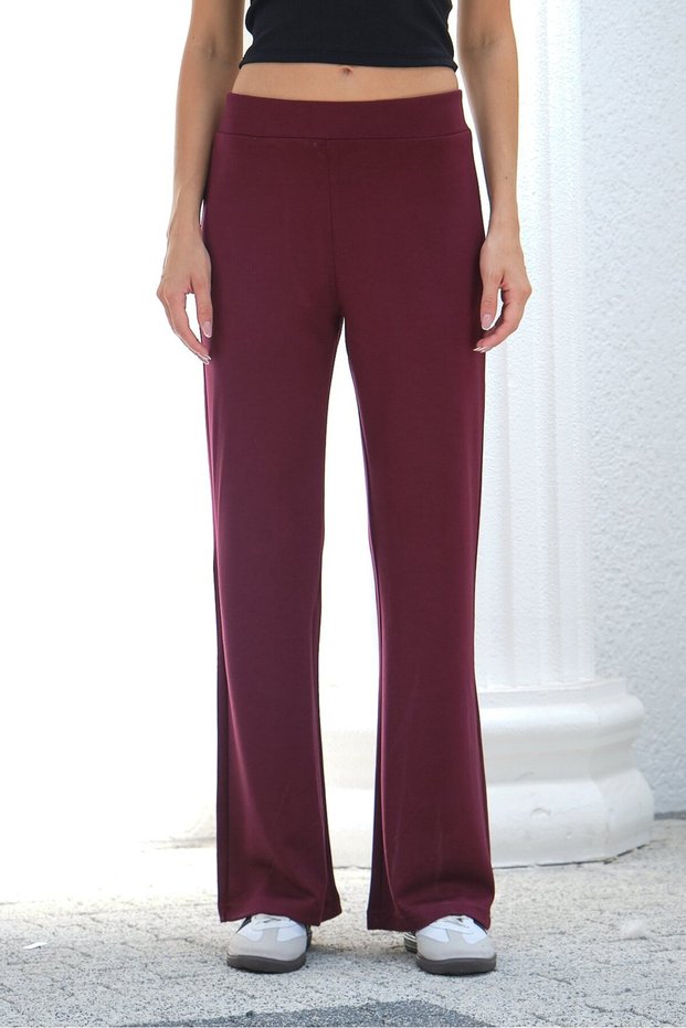 Burgundy Women's Modal Sweatpants with Elastic Waist and Wide Legs