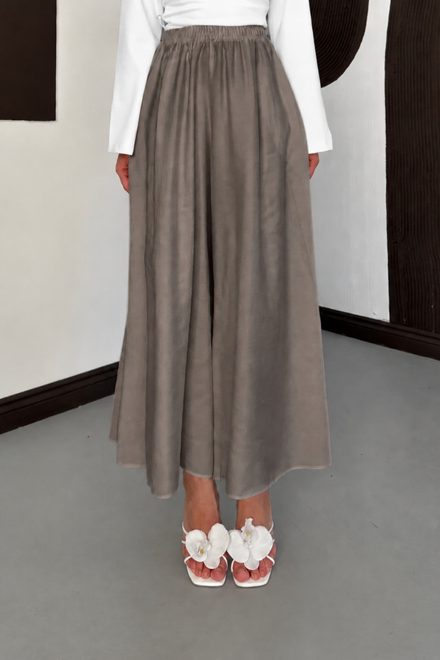 Wide-Legged Casual Tencel Fabric Skirt-Looking Pants with Elastic Waist