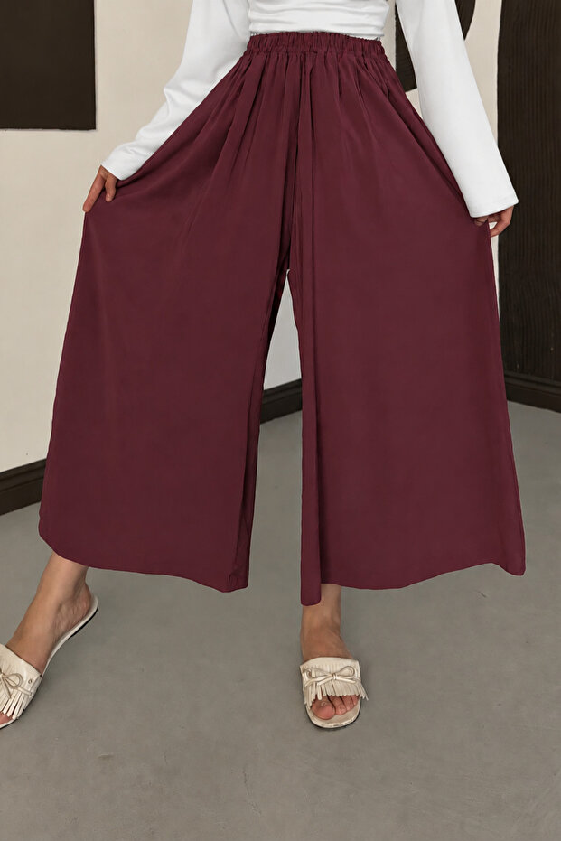 Wide-Legged Casual Tencel Fabric Skirt-Looking Pants with Elastic Waist