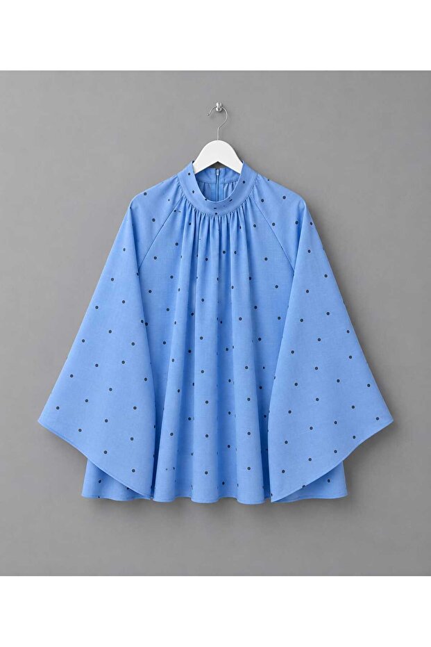 Women's Stand Collar Polka Dot Detailed Lined Blouse -0450