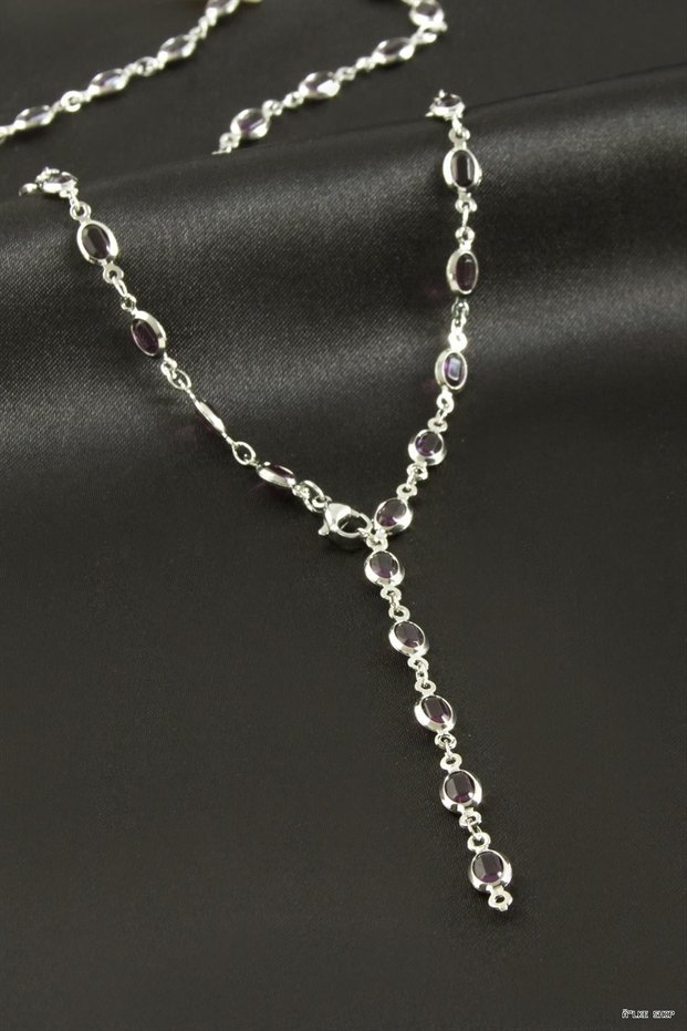 Ilkestor Oval Zircon Stone Steel Y (33326) Necklace Purple