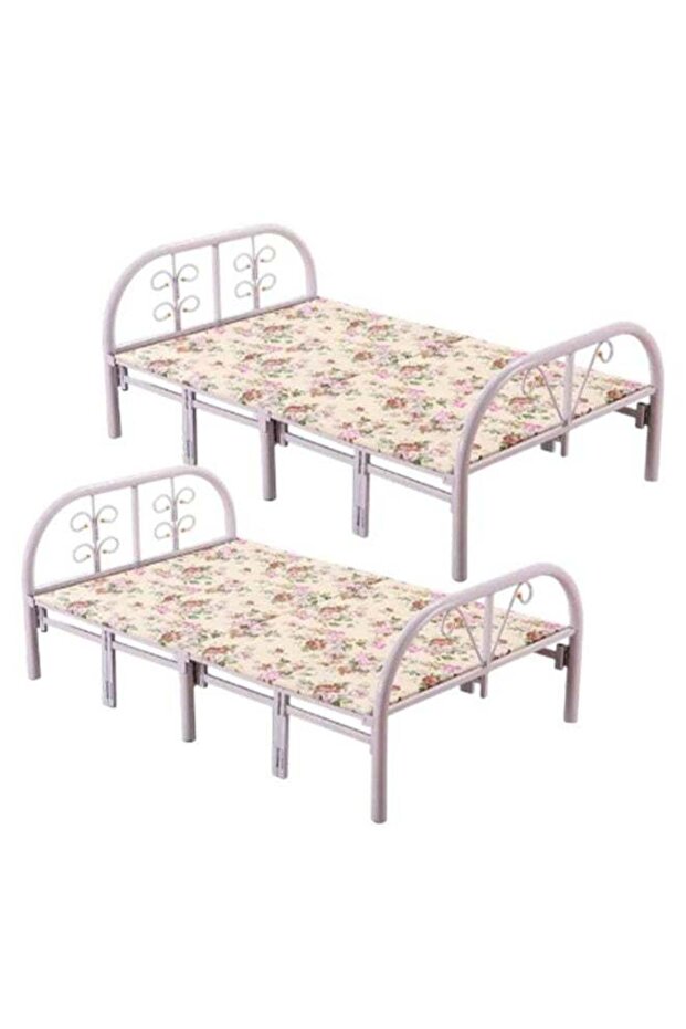 سرير حديدي قابل للطي مع بطانة مرتبة، 90 × 190 × 70 سم، MS_BED_MTL_0001_WT، أبيض