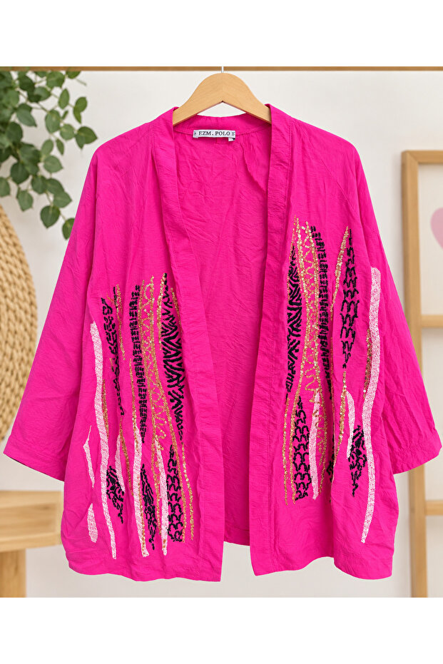 Women's Jacket Shirt with Fuchsia Sequin Embroidery