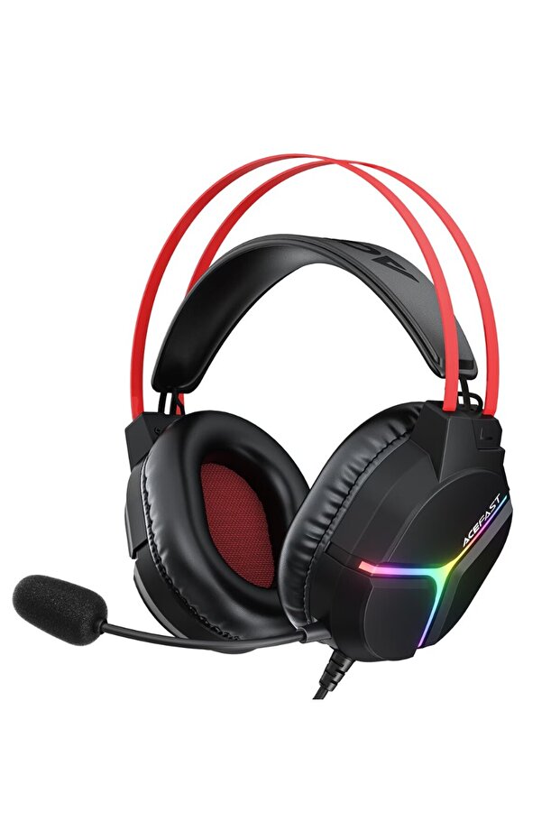 H16 Gaming Wired Headset with 50mm Hi-Fi Drivers, Omnidirectional Microphone, RGB Lighting, Self-Adjusting Ergonomic Headband & 2m Dual-Interface Cable