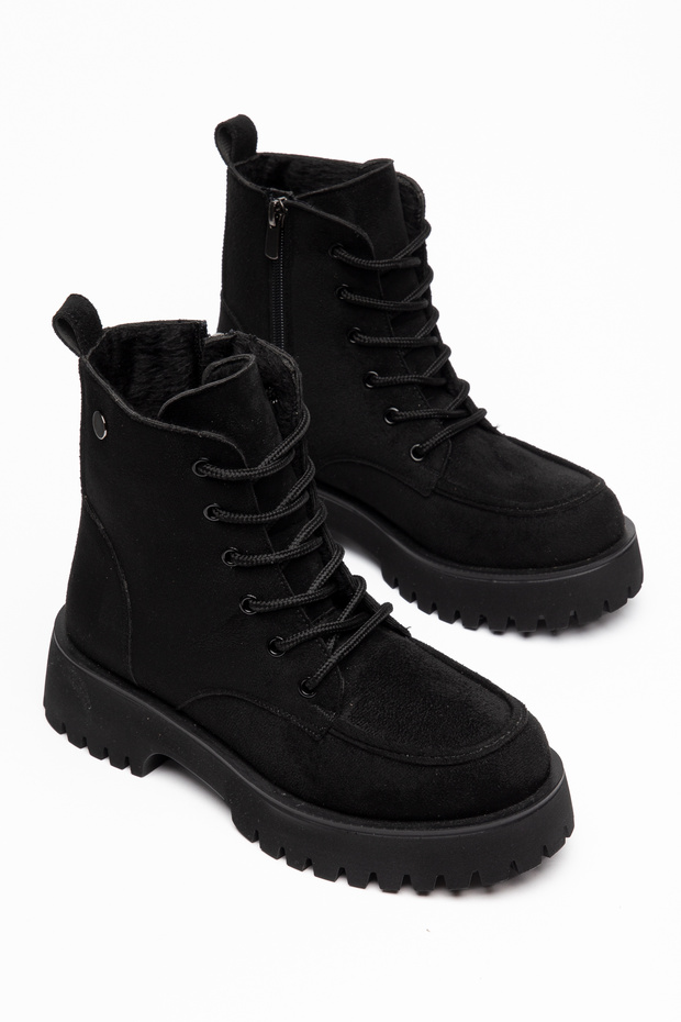 Black Poly Sole Lace-Up Women's Boots with Saraç Accessories Better