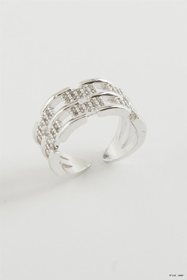 Ilkestor Ir Shaped Zircon Stone Ring (205021) Silver Color