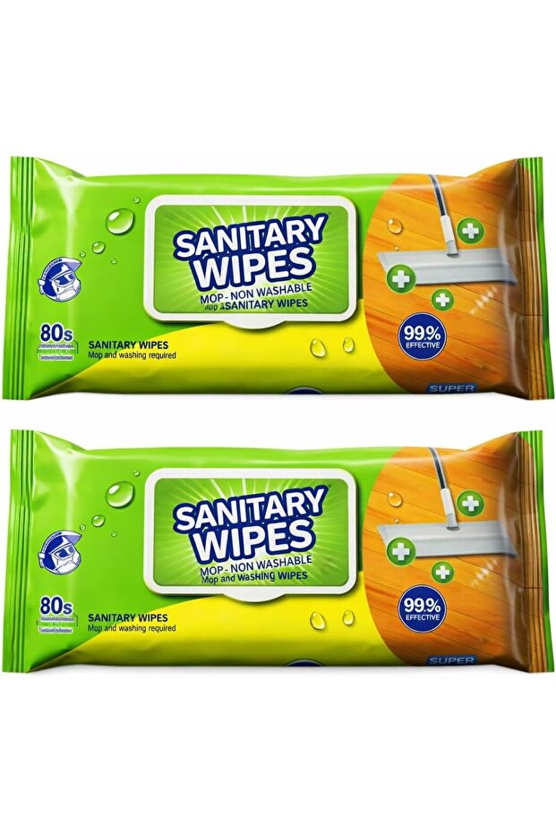 Sanitary Mop Wipes, 2 Pack 160 Sheets Disposable Floor Cleaning Wipes, No Hand Washing Required, No Rinse Multi Surface Cleaner for Kitchen Bathroom and Home, Non Washable Refill Pack