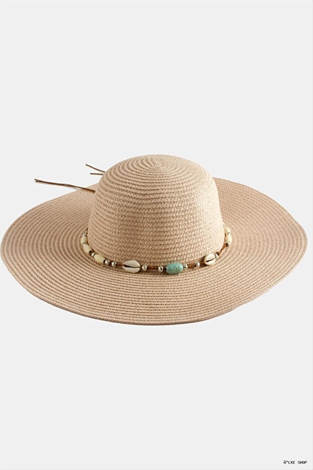 Ilkestor Ethnic Beaded Straw Hat (205324) Powder Color