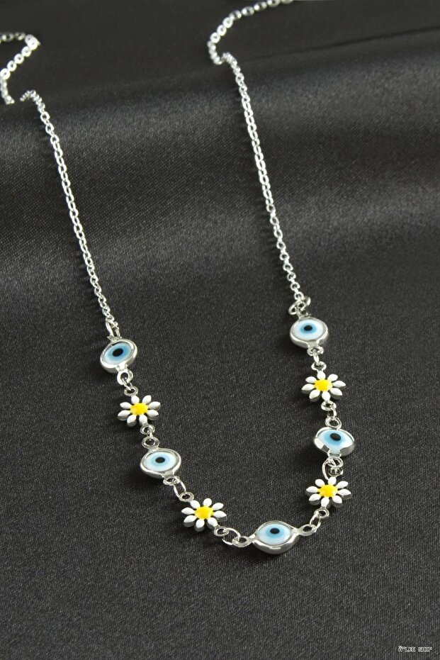 Ilkestor Daisy Evil Eye Enamel Necklace (205910) Silver Color