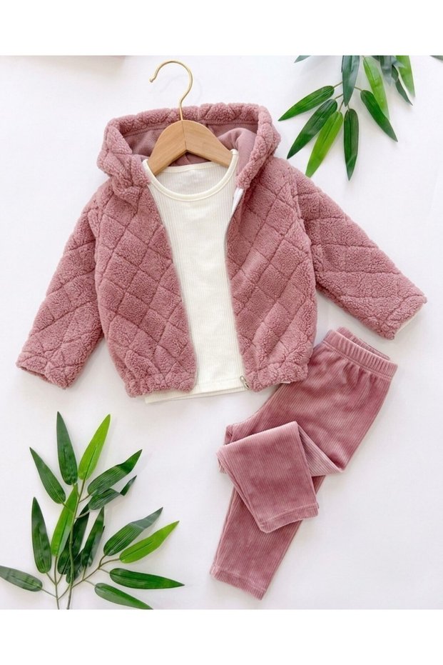 Baby Girl Welsfot 3-Piece Hooded Winter Set with Cardigan for 9-12-18-24-36 Months