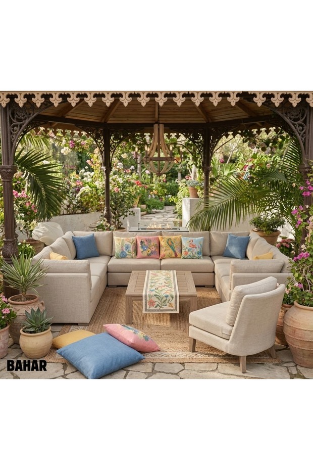 Bahar Series - 5-Piece Garden & Home Decoration Set (4 Pillow Covers + 1 Runner)